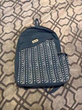 Silly Yogi Handcrafted 100% Cotton Canvas Blue Om Print Backpack Made in Nepal